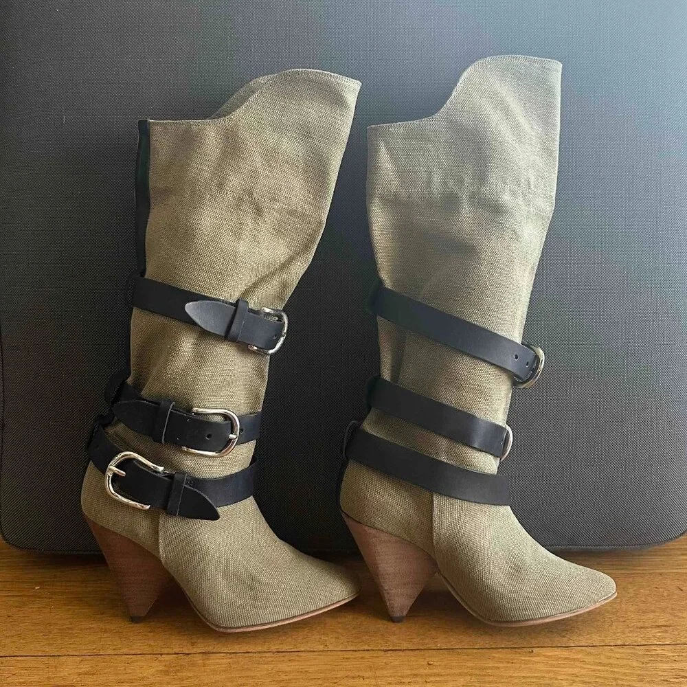 NIB Isabel Marant Dampa Boots, Khaki Canvas, Sz 6 - Picture 3 of 10